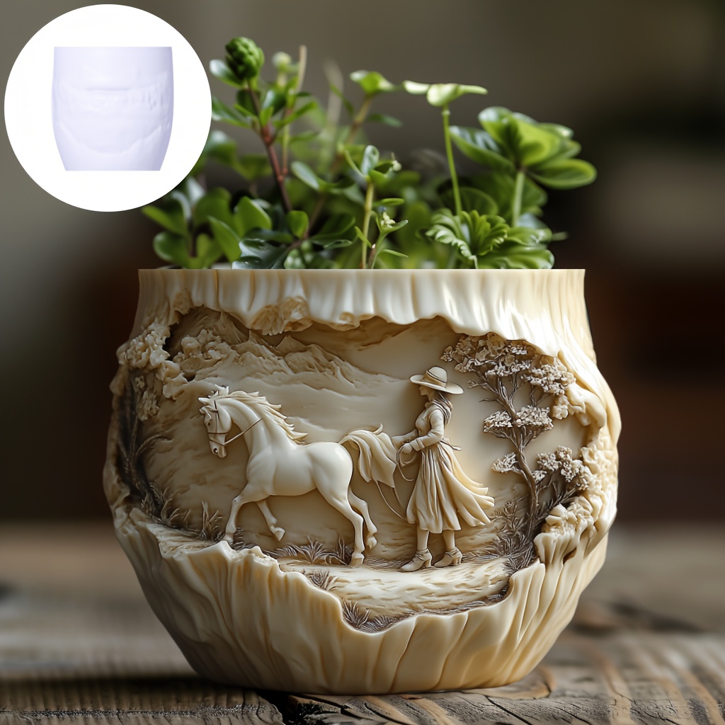 Potsticker Mold - Beauty holding horse relief succulent plant