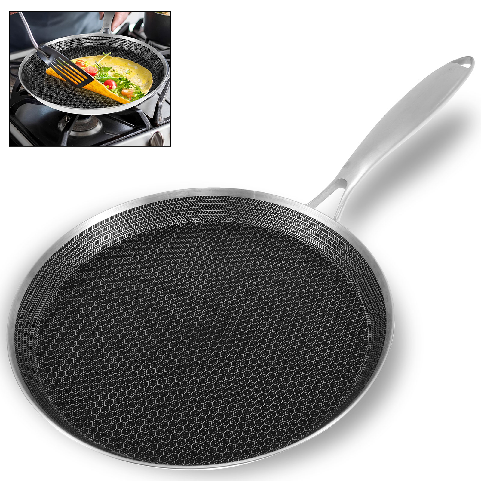 Danish Pancake Pan - Stainless Steel Frying Pan Non-stick Cooking