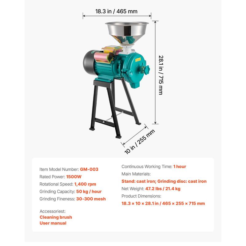 Electric Grain Mill Grinder, 1 - Cast Iron Corn recension och pris