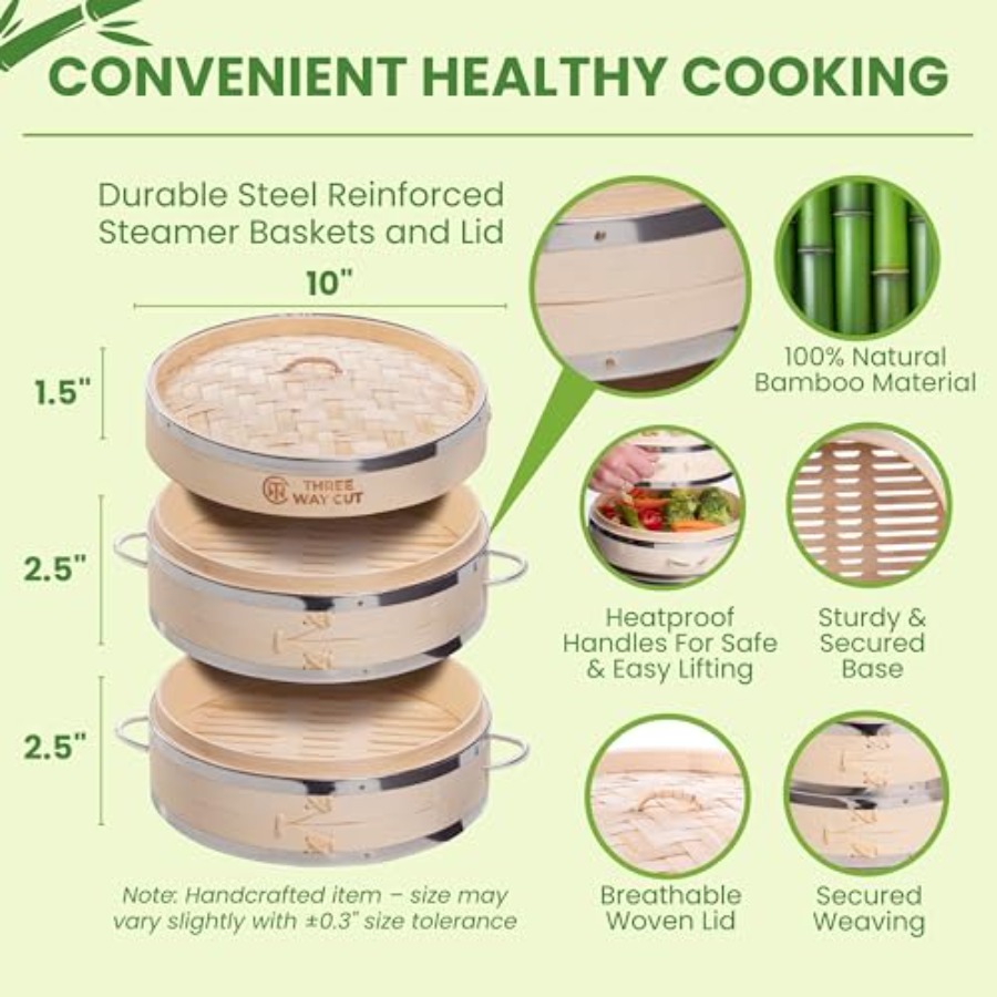 2-tier 10 Bamboo Steamer with  - Bao Steamer Bamboo recension och pris