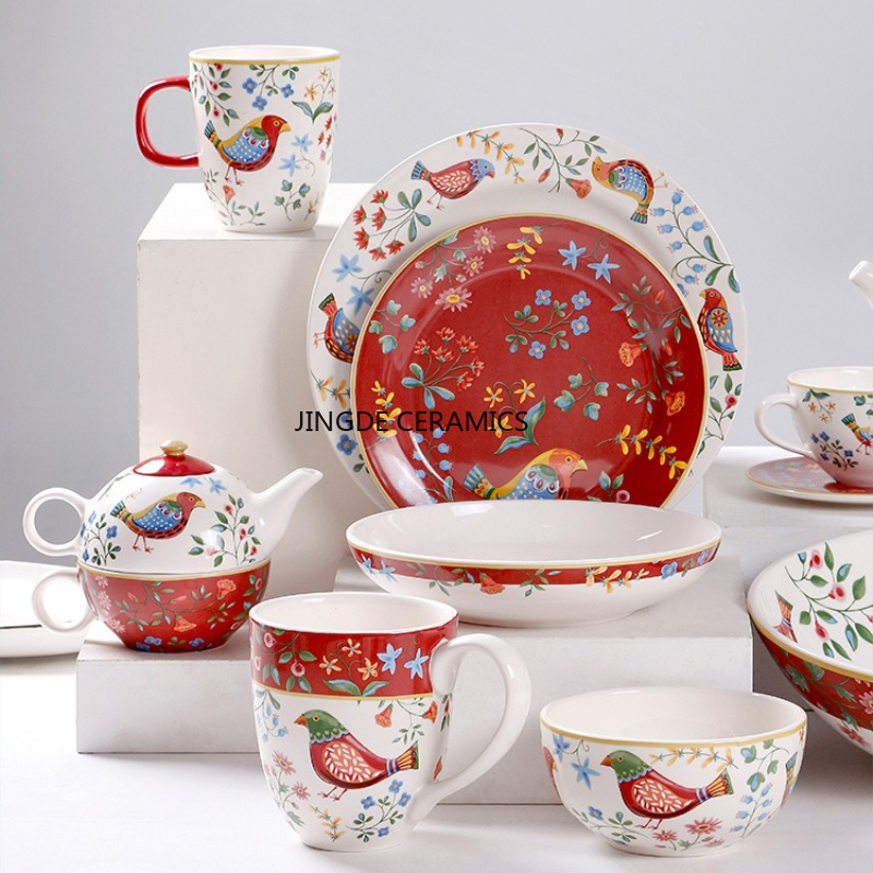 1pc European Ceramic Red Flowe - Dim Sum Basket recension och pris